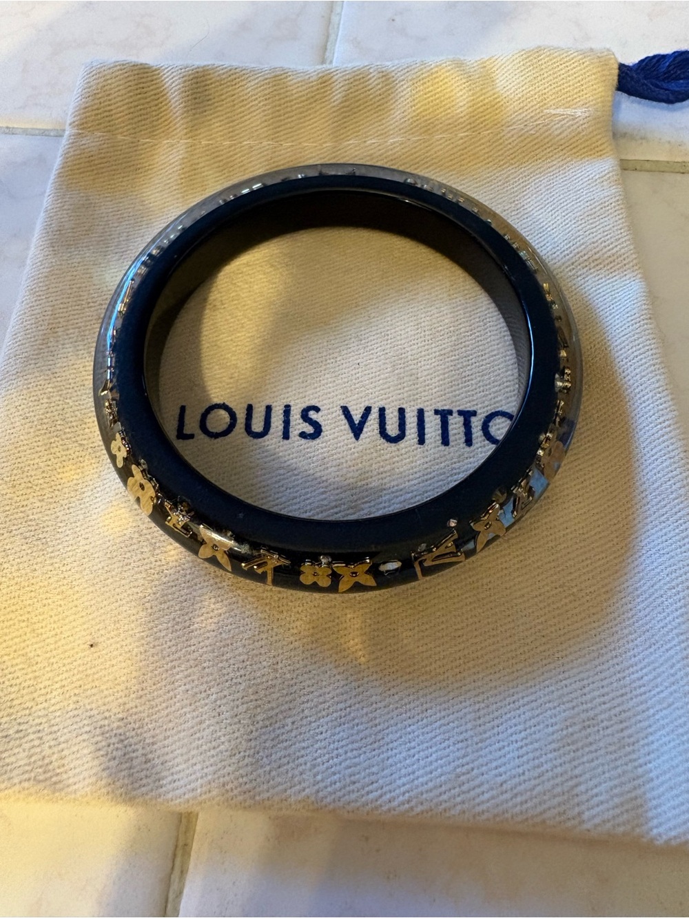 Louis Vuitton black Blue Resin Bangle with Gold Monogram Hardware